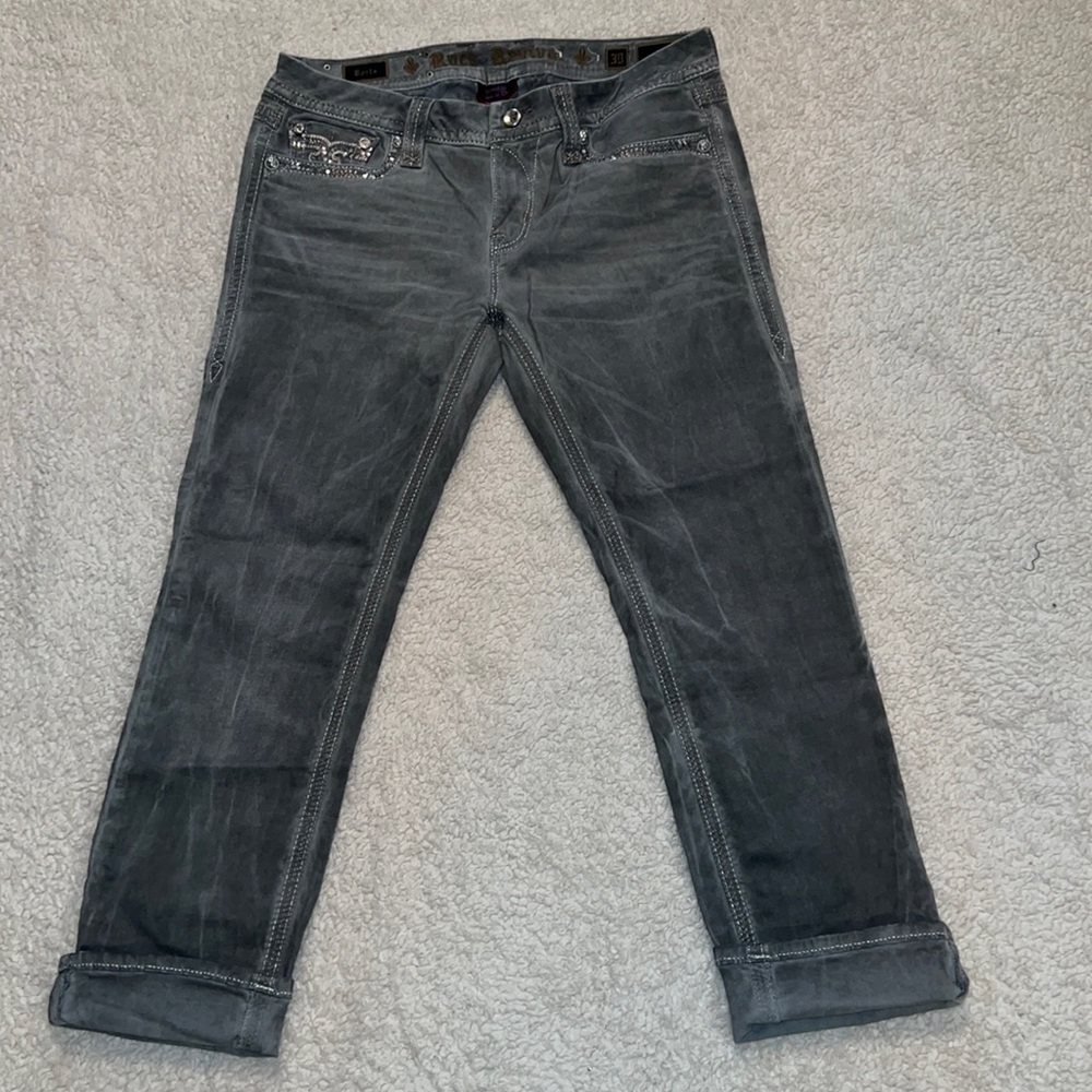 Rock Revival Boris crop jeans size 30 gray sequins